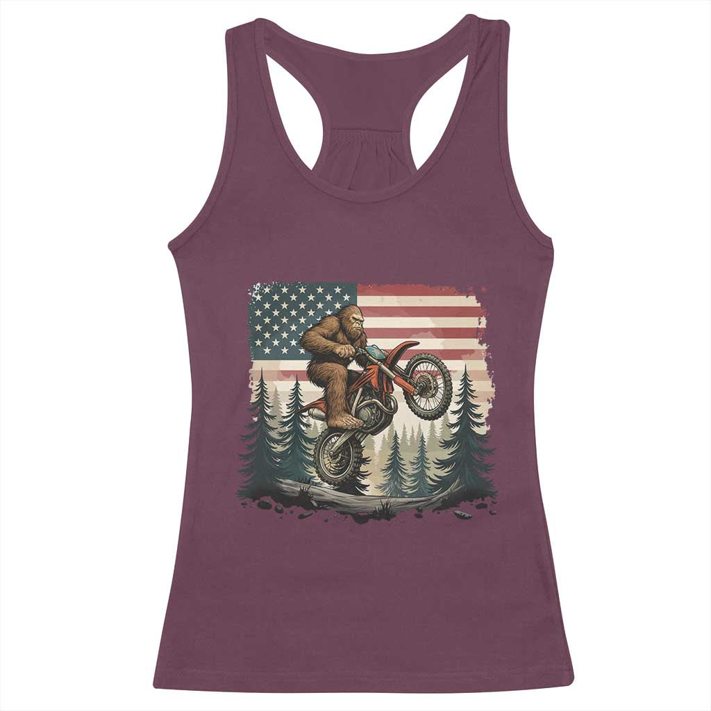 Bigfoot Dirt Bike Racerback Tank Top Patriotic Sasquatch American Flag - Wonder Print Shop