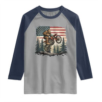 Bigfoot Dirt Bike Raglan Shirt Patriotic Sasquatch American Flag - Wonder Print Shop