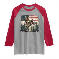 Bigfoot Dirt Bike Raglan Shirt Patriotic Sasquatch American Flag - Wonder Print Shop