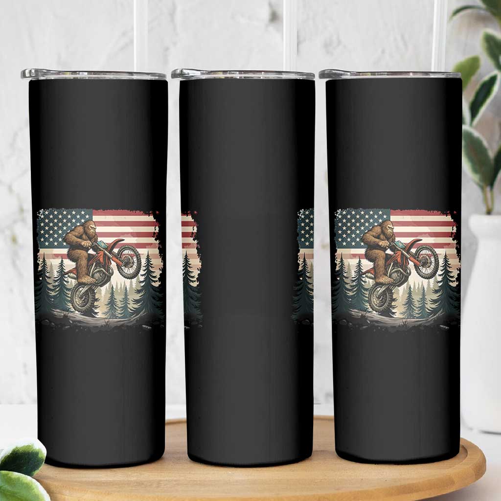 Bigfoot Dirt Bike Skinny Tumbler Patriotic Sasquatch American Flag