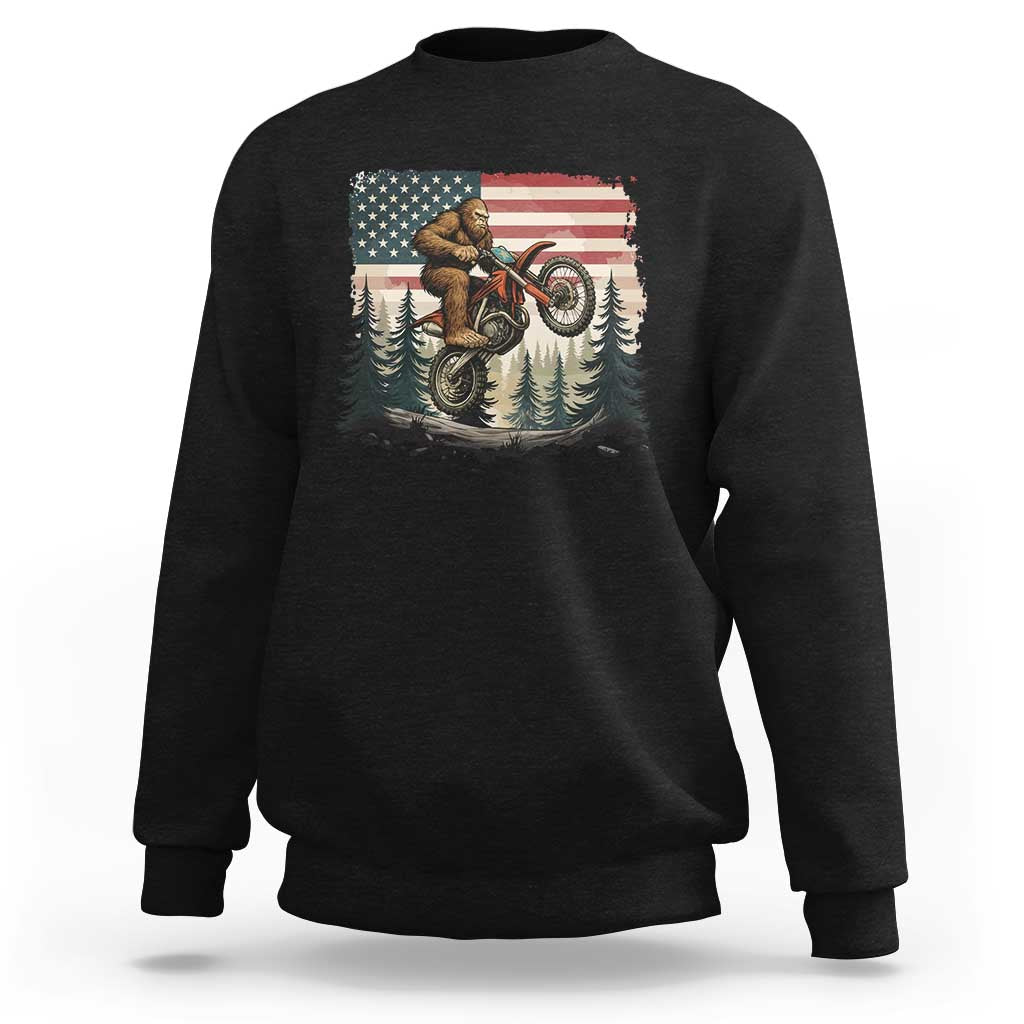 Bigfoot Dirt Bike Sweatshirt Patriotic Sasquatch American Flag - Wonder Print Shop