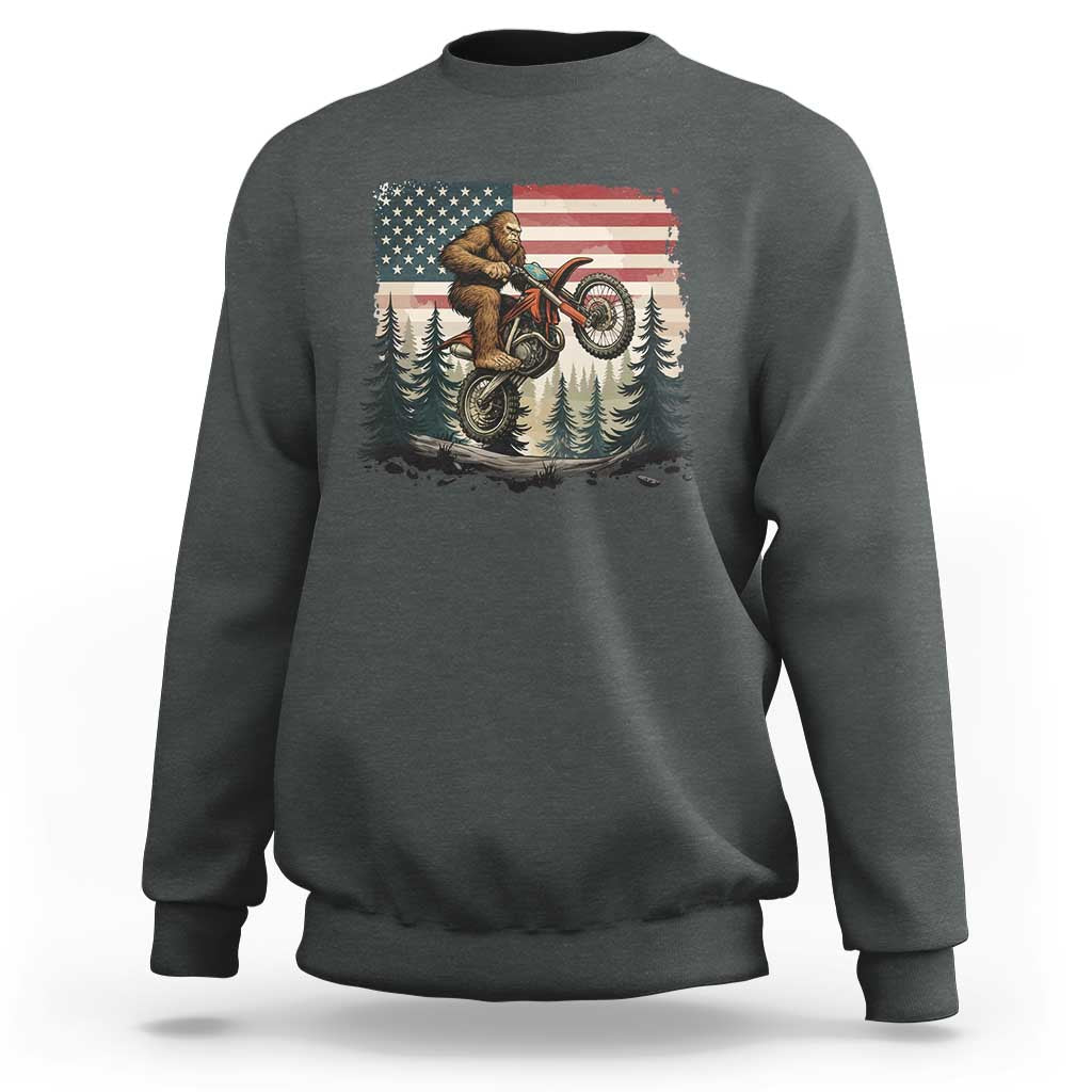 Bigfoot Dirt Bike Sweatshirt Patriotic Sasquatch American Flag - Wonder Print Shop