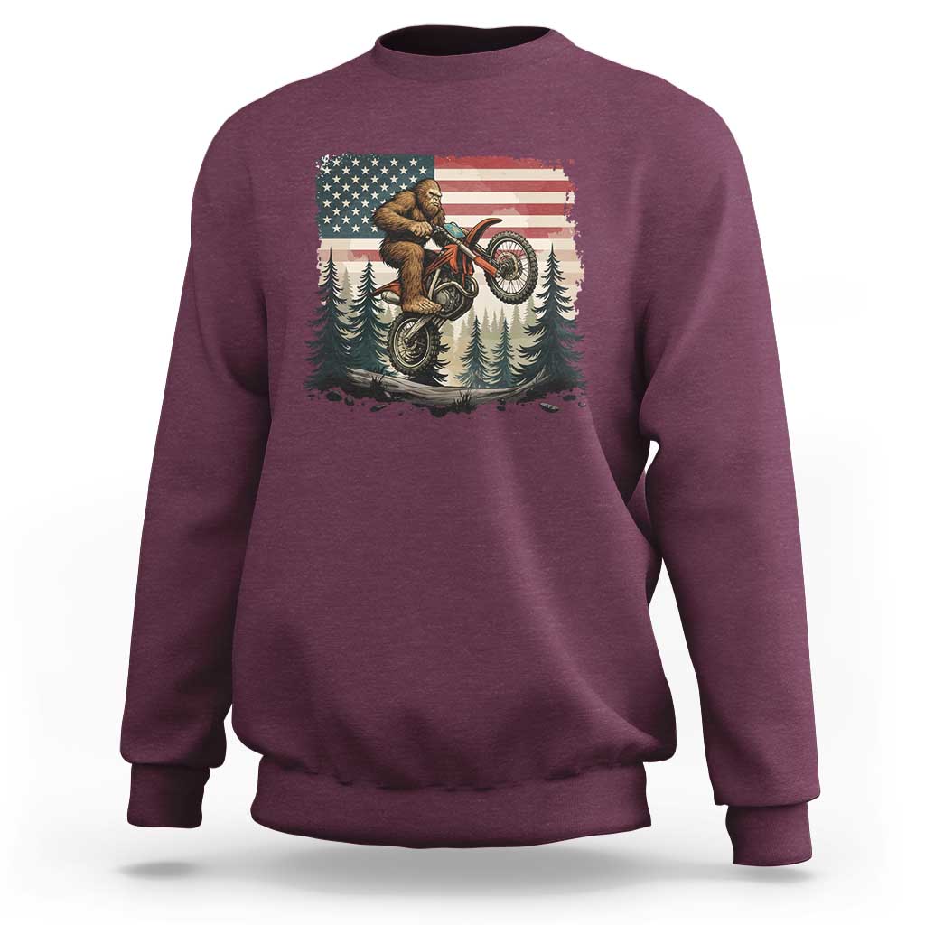 Bigfoot Dirt Bike Sweatshirt Patriotic Sasquatch American Flag - Wonder Print Shop