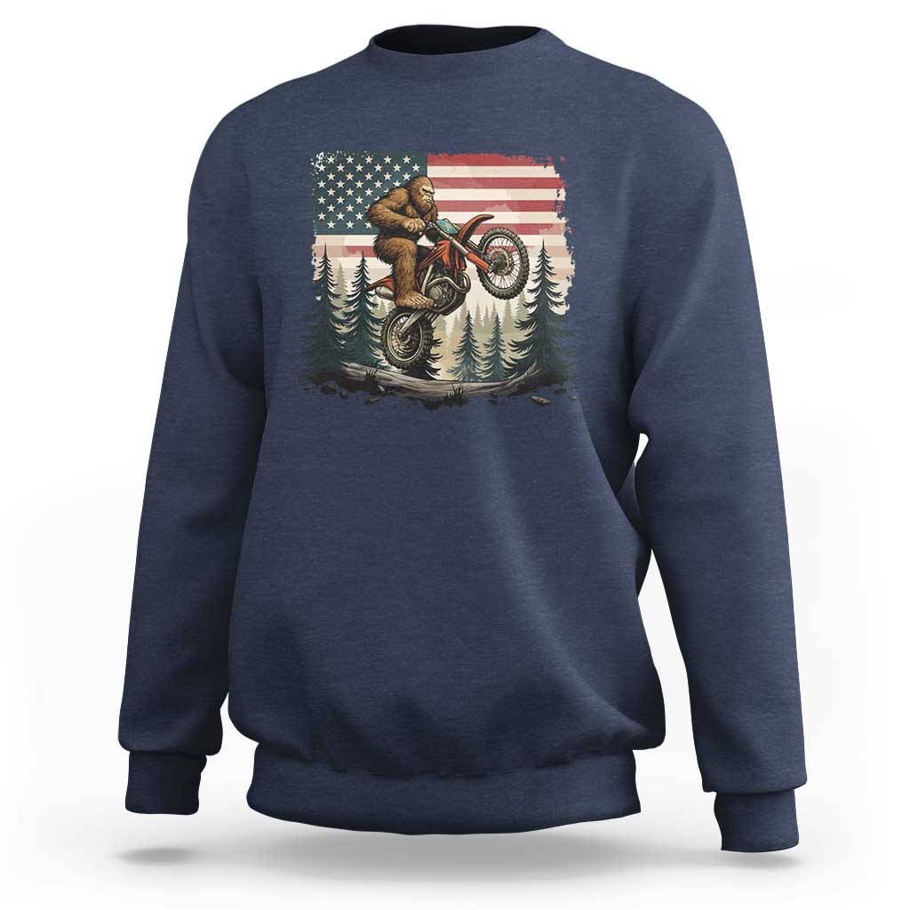 Bigfoot Dirt Bike Sweatshirt Patriotic Sasquatch American Flag - Wonder Print Shop