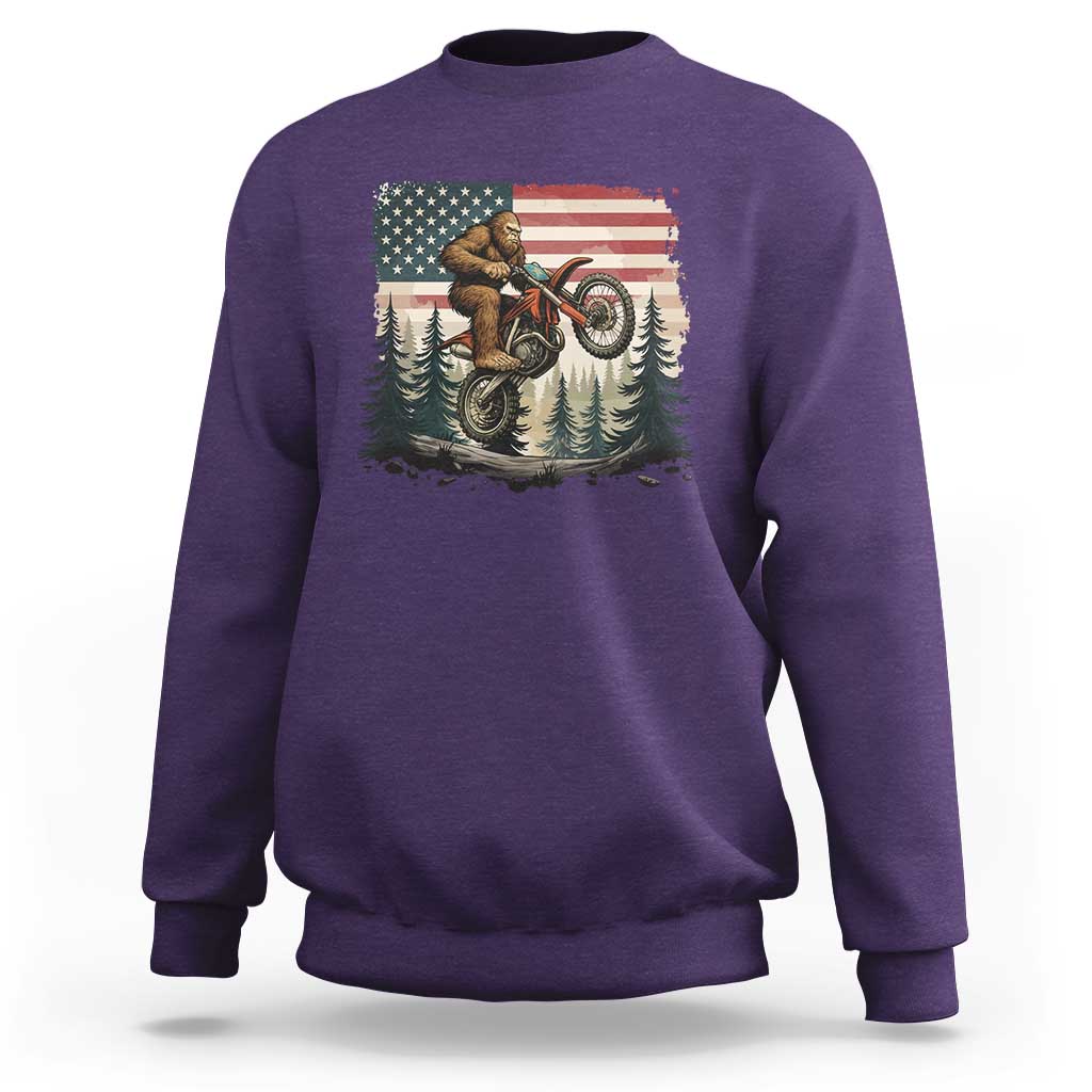 Bigfoot Dirt Bike Sweatshirt Patriotic Sasquatch American Flag - Wonder Print Shop