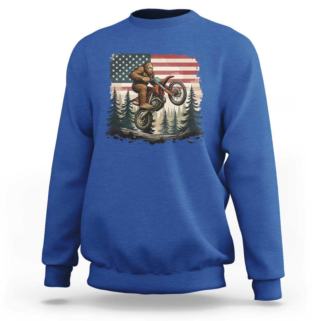 Bigfoot Dirt Bike Sweatshirt Patriotic Sasquatch American Flag - Wonder Print Shop