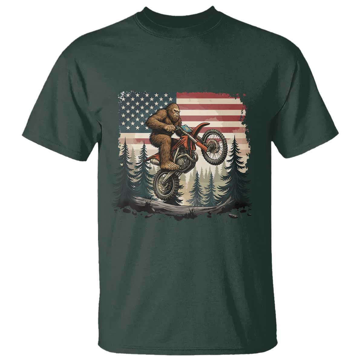 Bigfoot Dirt Bike T Shirt Patriotic Sasquatch American Flag - Wonder Print Shop