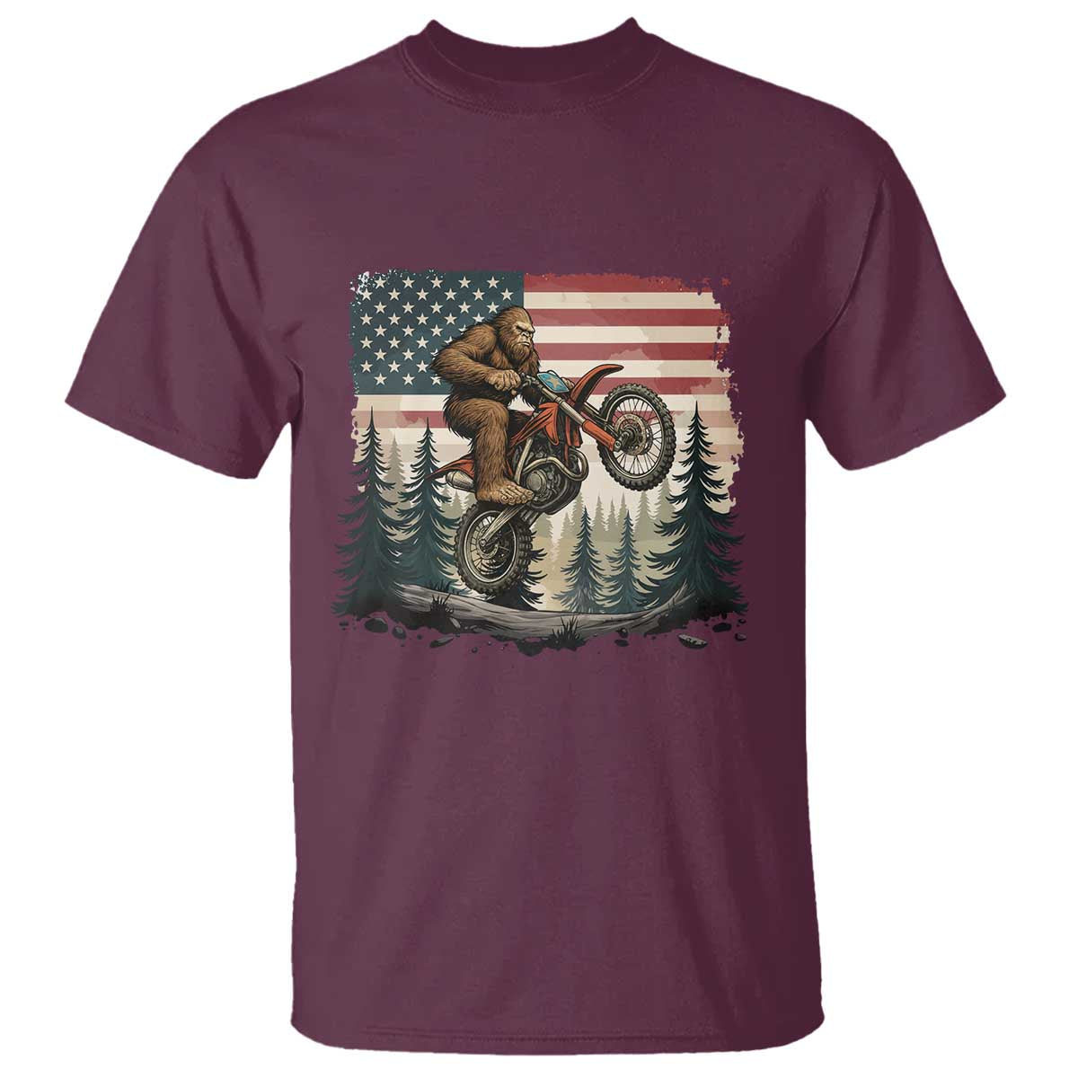Bigfoot Dirt Bike T Shirt Patriotic Sasquatch American Flag - Wonder Print Shop