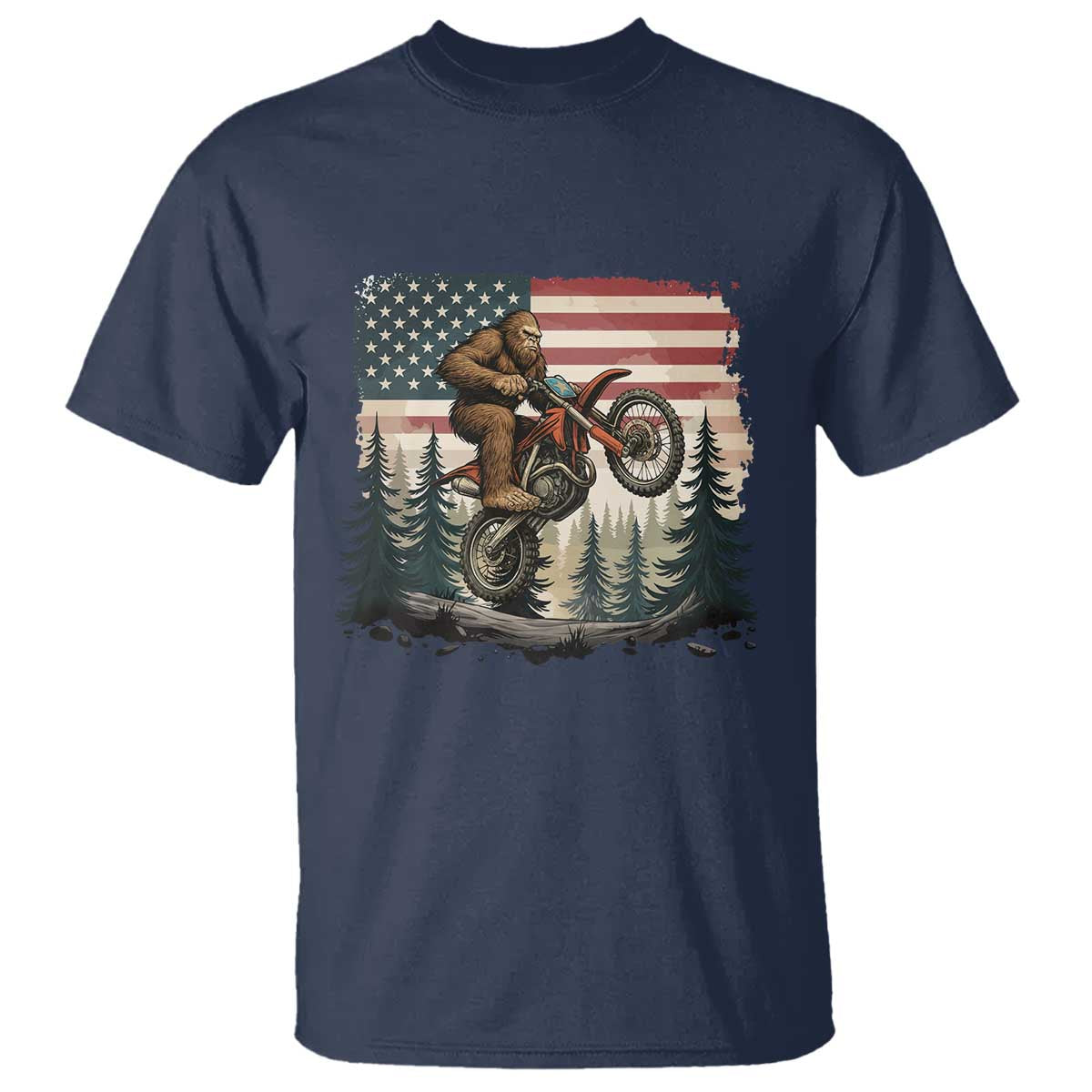 Bigfoot Dirt Bike T Shirt Patriotic Sasquatch American Flag - Wonder Print Shop