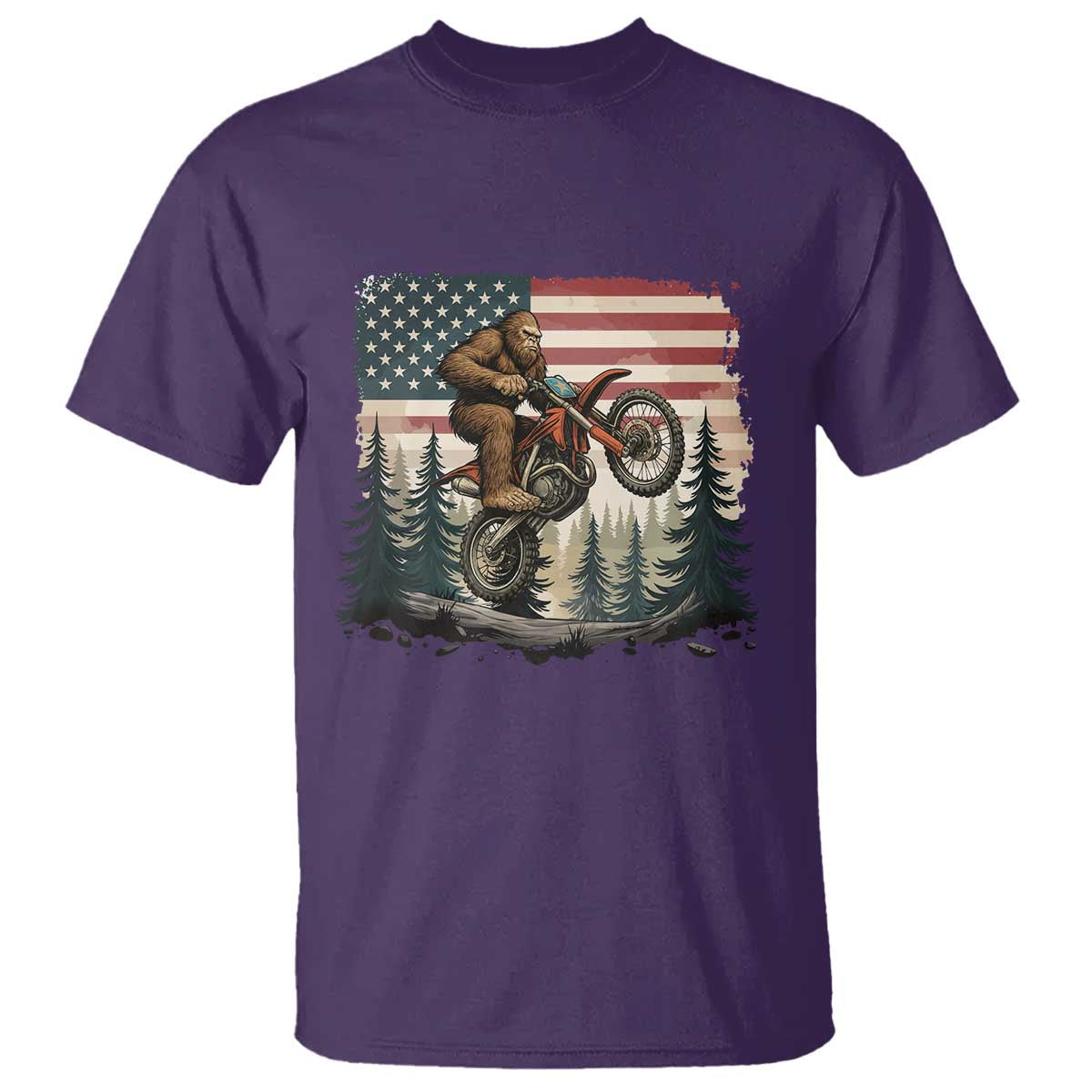 Bigfoot Dirt Bike T Shirt Patriotic Sasquatch American Flag - Wonder Print Shop