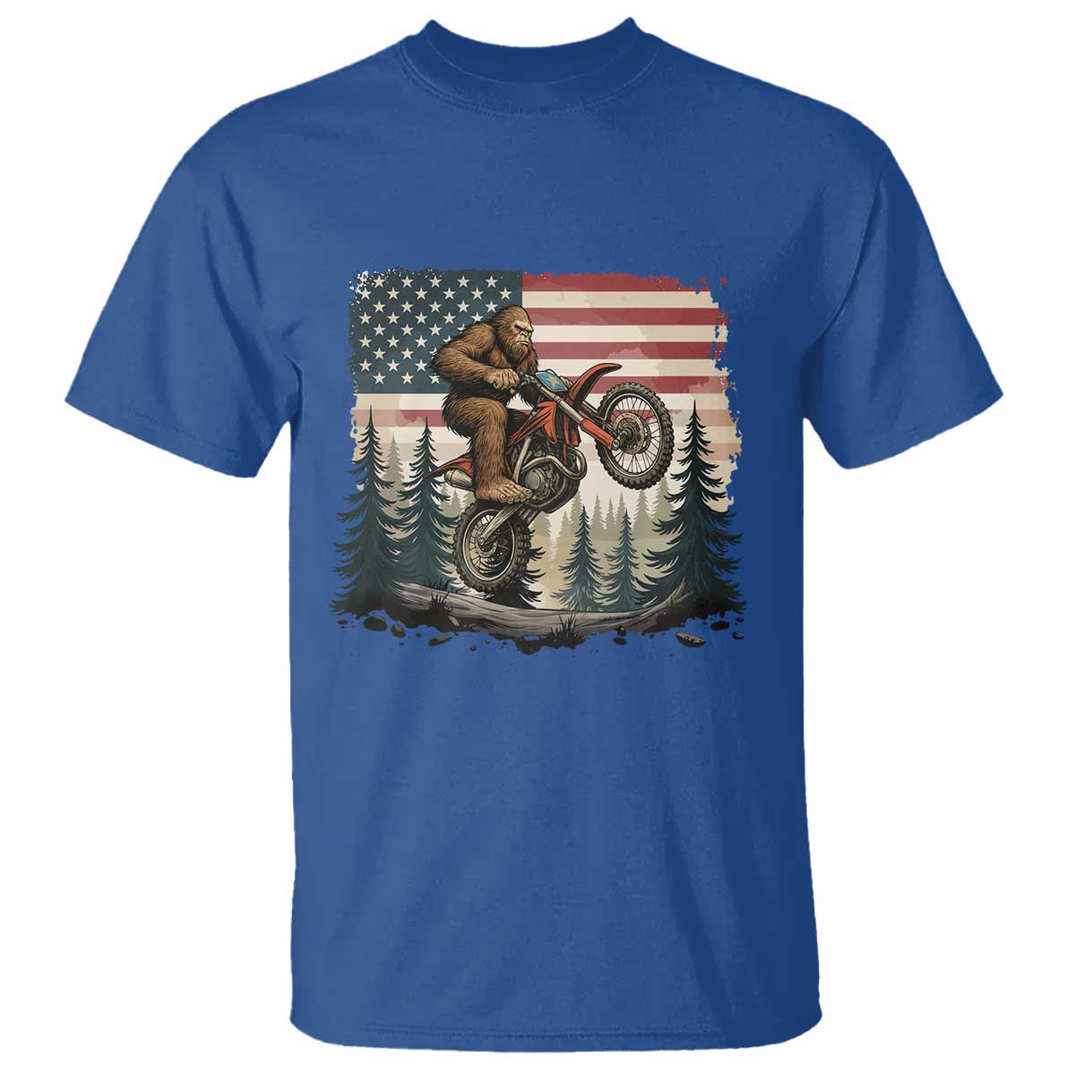 Bigfoot Dirt Bike T Shirt Patriotic Sasquatch American Flag - Wonder Print Shop