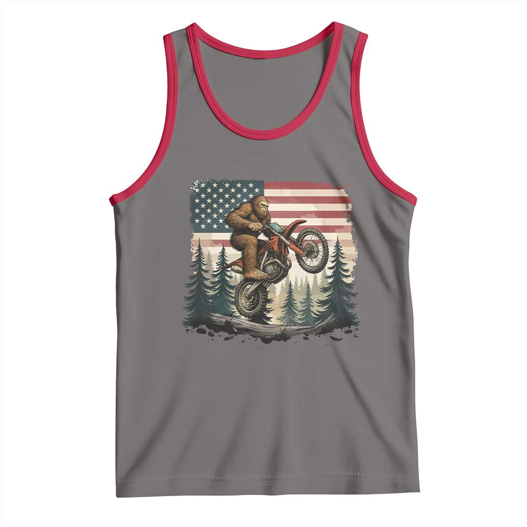 Bigfoot Dirt Bike Tank Top Patriotic Sasquatch American Flag - Wonder Print Shop