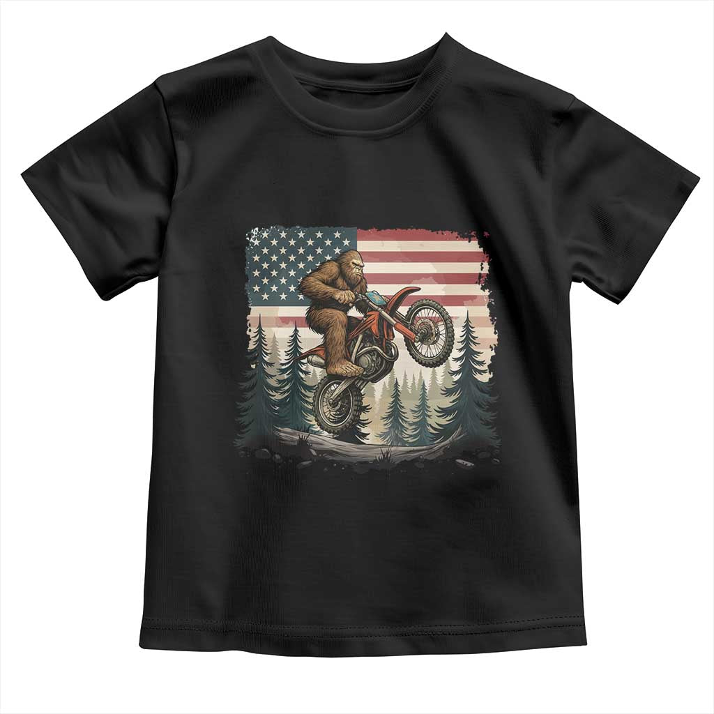 Bigfoot Dirt Bike Toddler T Shirt Patriotic Sasquatch American Flag - Wonder Print Shop