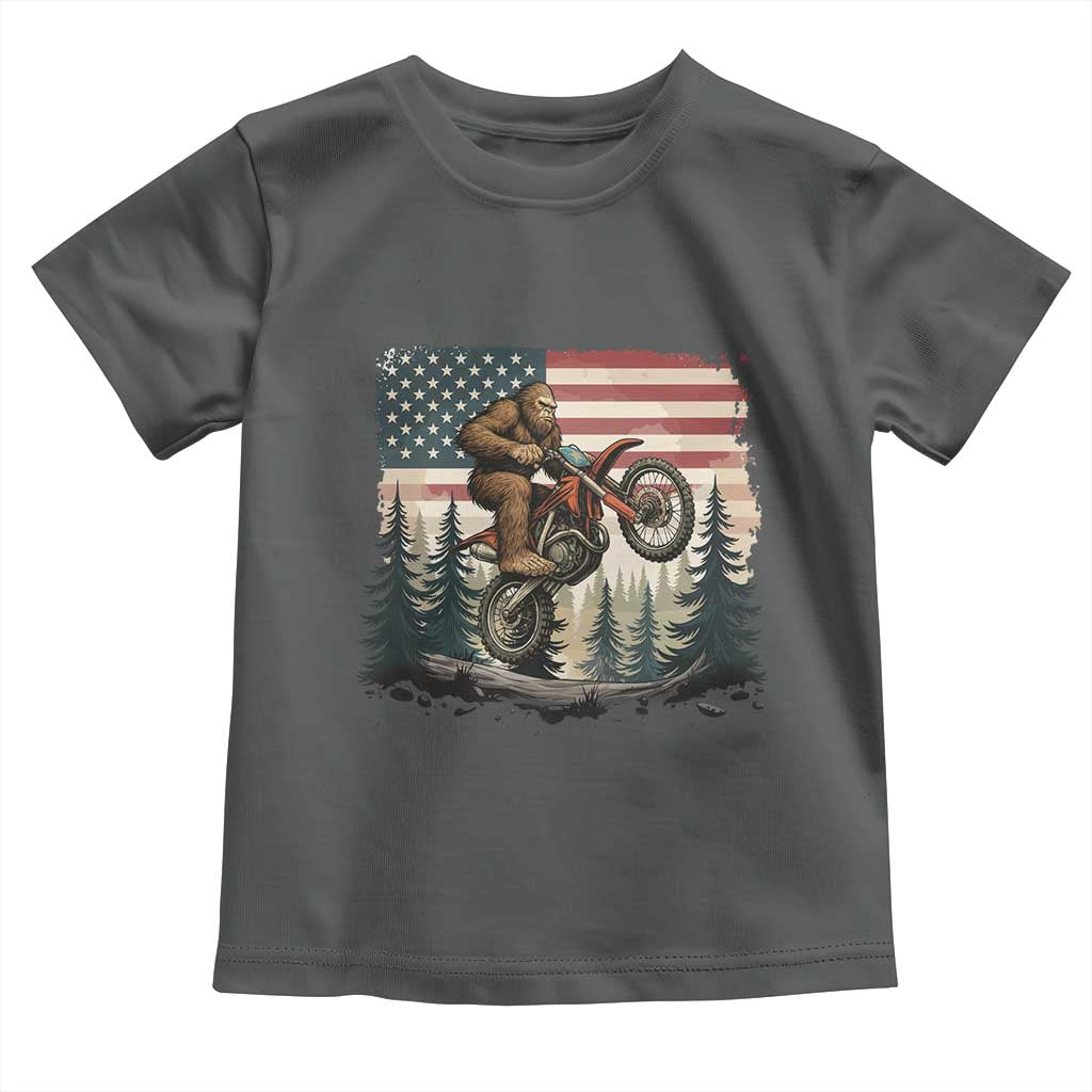 Bigfoot Dirt Bike Toddler T Shirt Patriotic Sasquatch American Flag - Wonder Print Shop