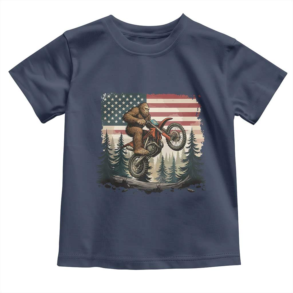 Bigfoot Dirt Bike Toddler T Shirt Patriotic Sasquatch American Flag - Wonder Print Shop