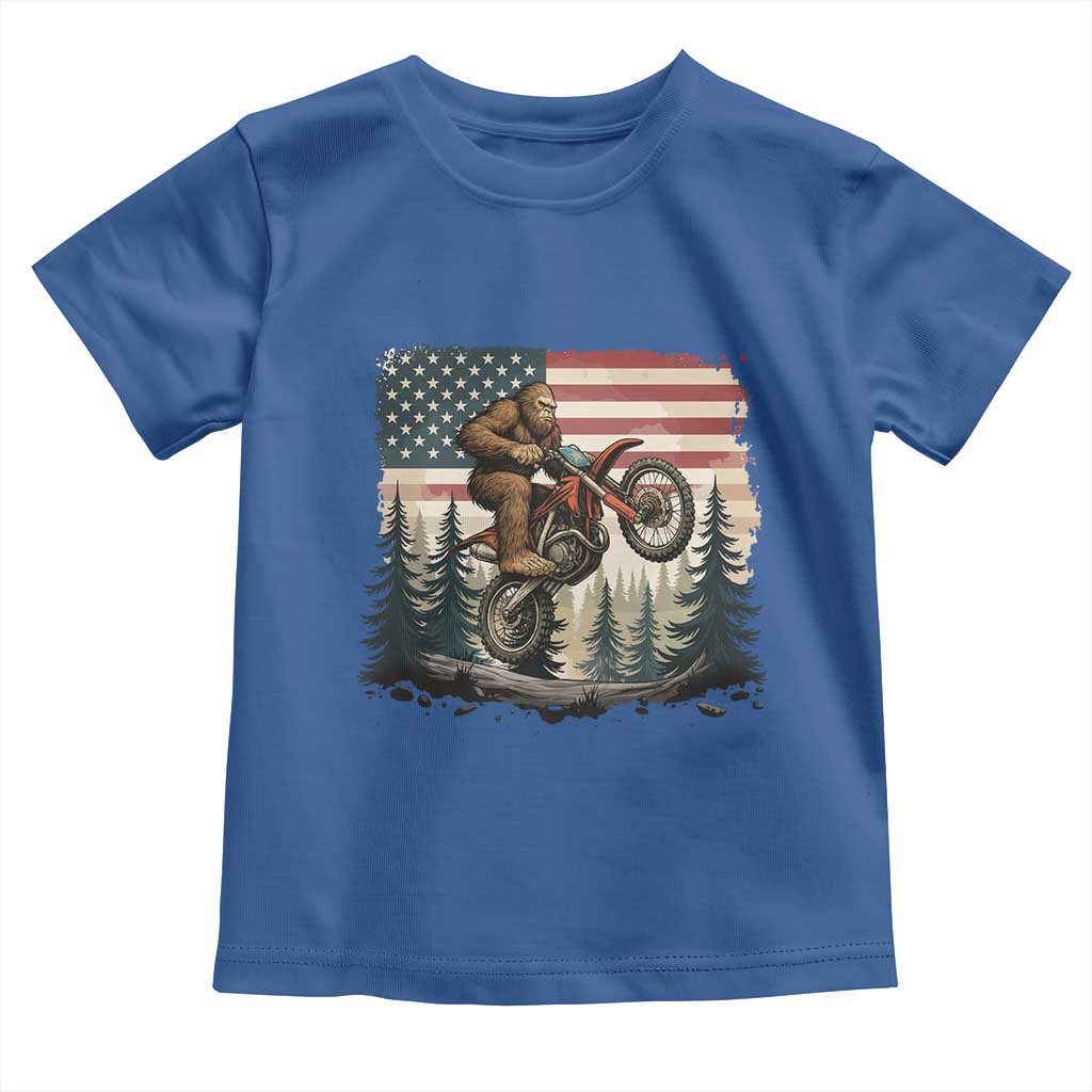 Bigfoot Dirt Bike Toddler T Shirt Patriotic Sasquatch American Flag - Wonder Print Shop