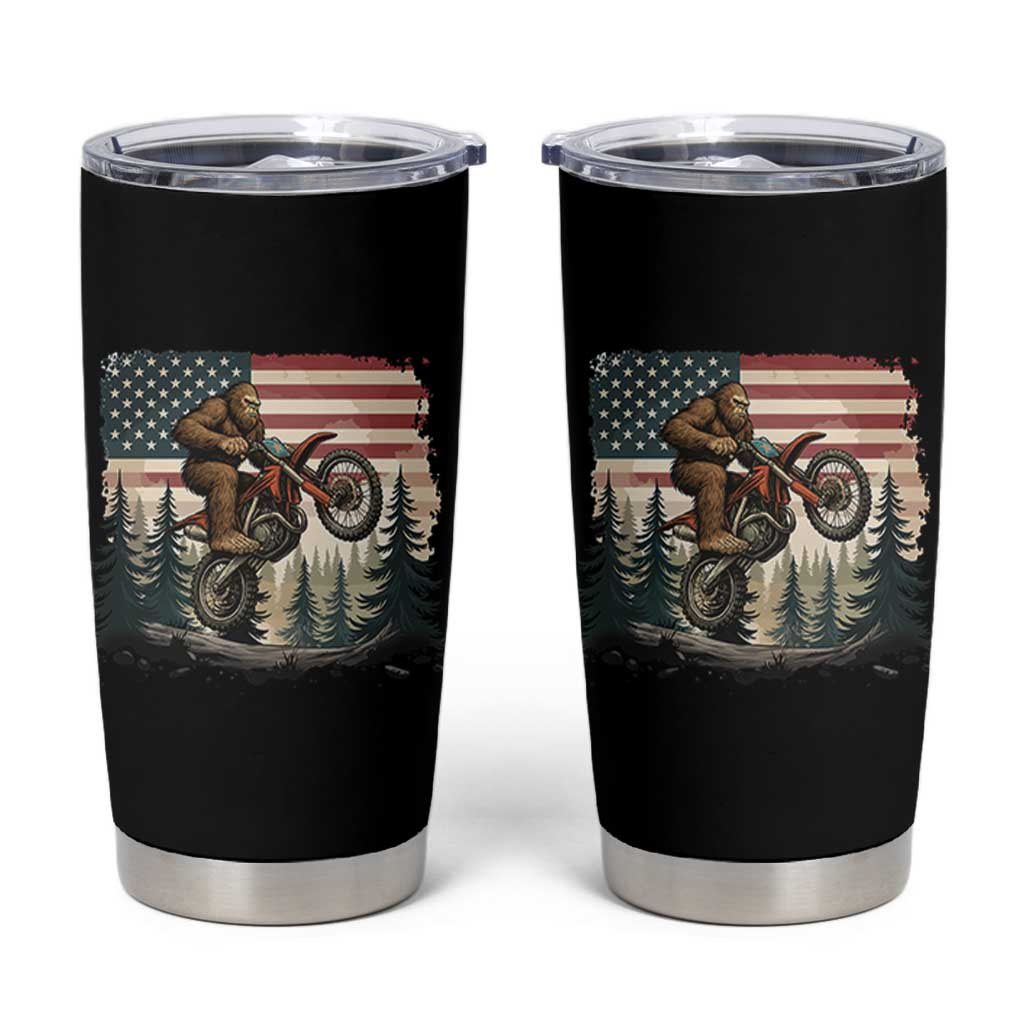 Bigfoot Dirt Bike Tumbler Cup Patriotic Sasquatch American Flag