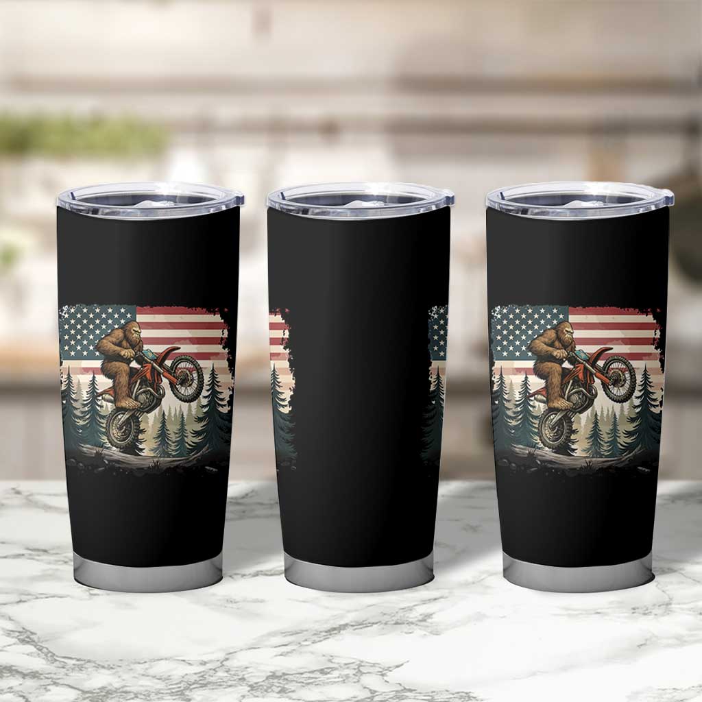 Bigfoot Dirt Bike Tumbler Cup Patriotic Sasquatch American Flag