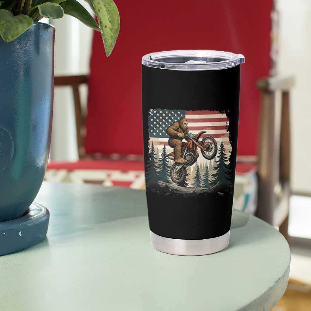 Bigfoot Dirt Bike Tumbler Cup Patriotic Sasquatch American Flag
