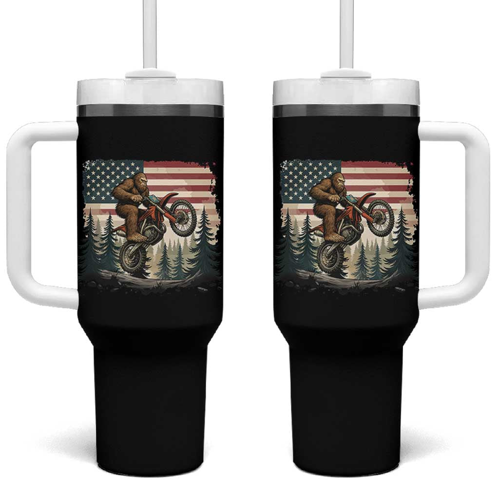 Bigfoot Dirt Bike Tumbler With Handle Patriotic Sasquatch American Flag