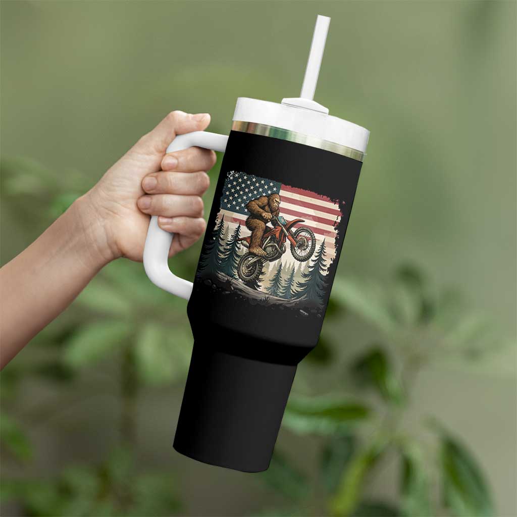 Bigfoot Dirt Bike Tumbler With Handle Patriotic Sasquatch American Flag