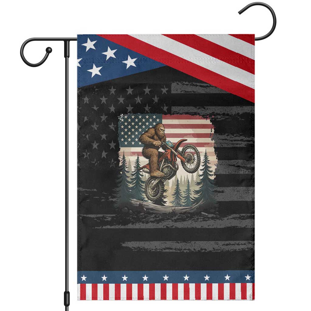 Bigfoot Dirt Bike Garden Flag Patriotic Sasquatch American Flag