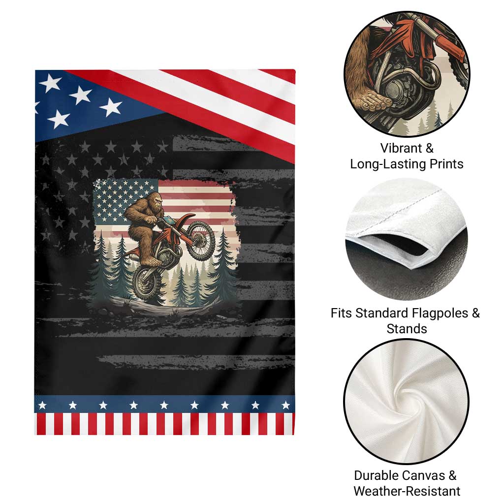 Bigfoot Dirt Bike Garden Flag Patriotic Sasquatch American Flag