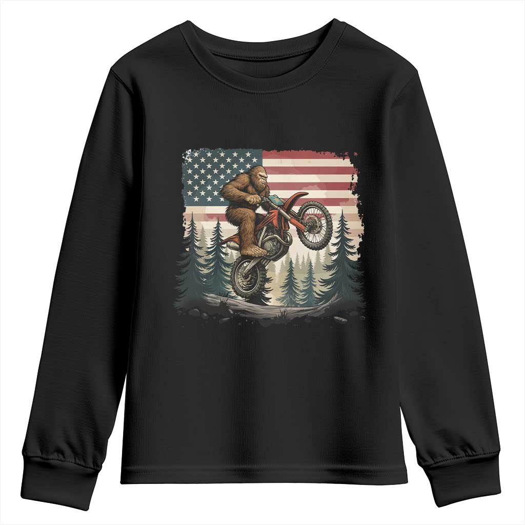 Bigfoot Dirt Bike Youth Sweatshirt Patriotic Sasquatch American Flag - Wonder Print Shop