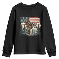 Bigfoot Dirt Bike Youth Sweatshirt Patriotic Sasquatch American Flag - Wonder Print Shop