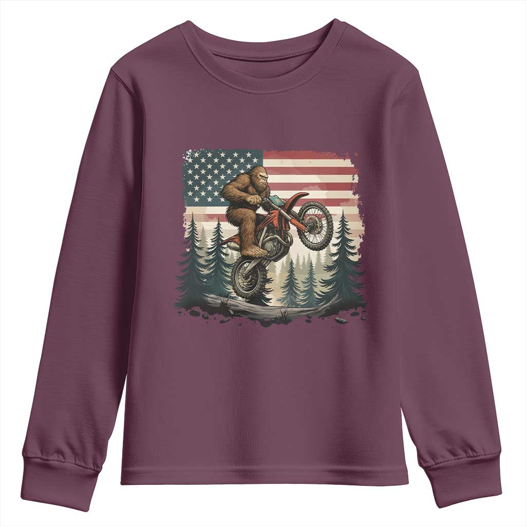 Bigfoot Dirt Bike Youth Sweatshirt Patriotic Sasquatch American Flag - Wonder Print Shop