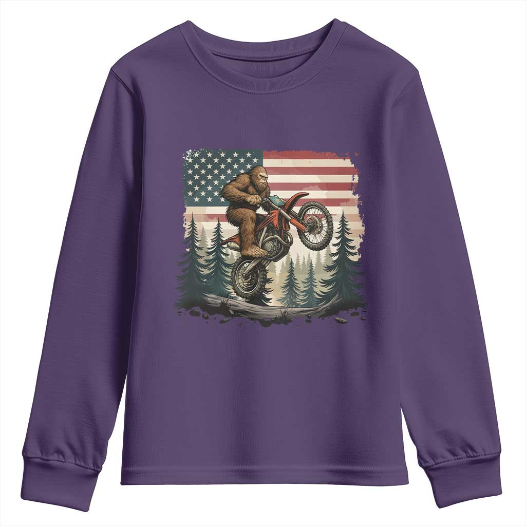 Bigfoot Dirt Bike Youth Sweatshirt Patriotic Sasquatch American Flag - Wonder Print Shop
