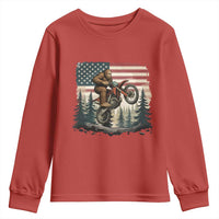 Bigfoot Dirt Bike Youth Sweatshirt Patriotic Sasquatch American Flag - Wonder Print Shop