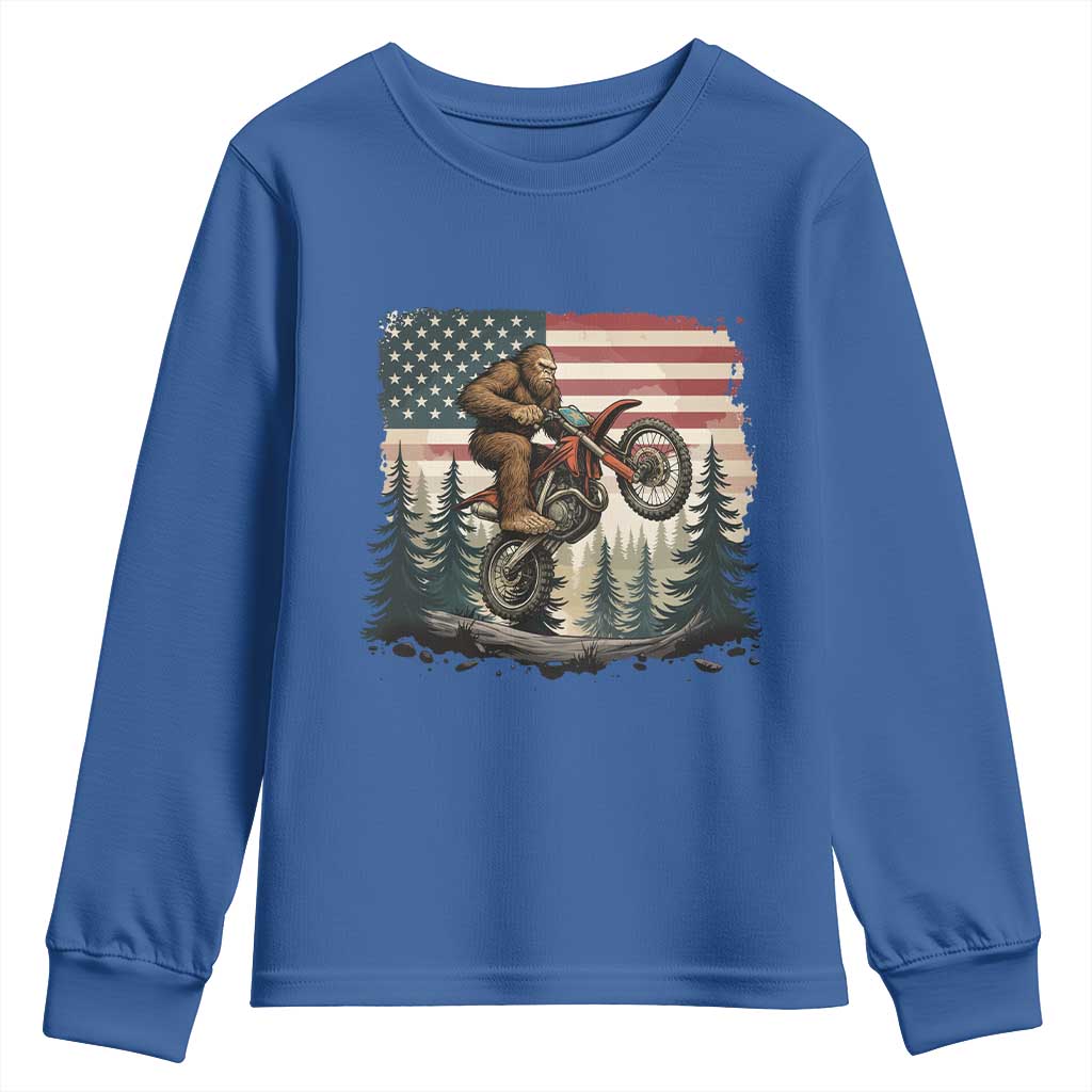 Bigfoot Dirt Bike Youth Sweatshirt Patriotic Sasquatch American Flag - Wonder Print Shop