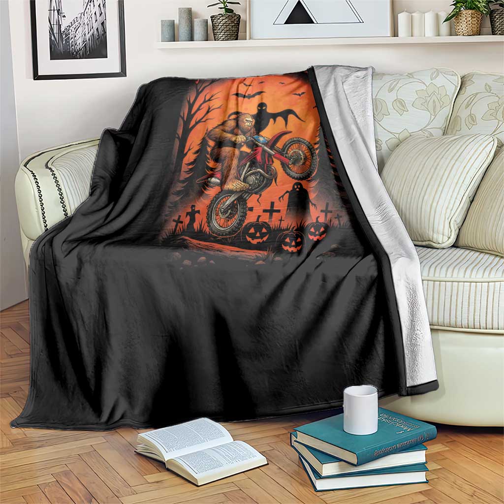 Bigfoot Dirt Bike Throw Blanket Sasquatch Halloween Creepy Biker - Wonder Print Shop