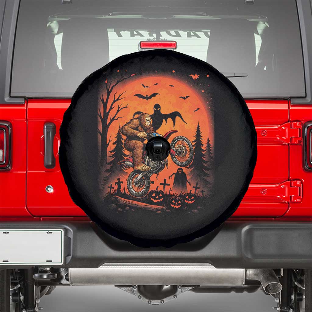 Bigfoot Dirt Bike Spare Tire Cover Sasquatch Halloween Creepy Biker - Wonder Print Shop