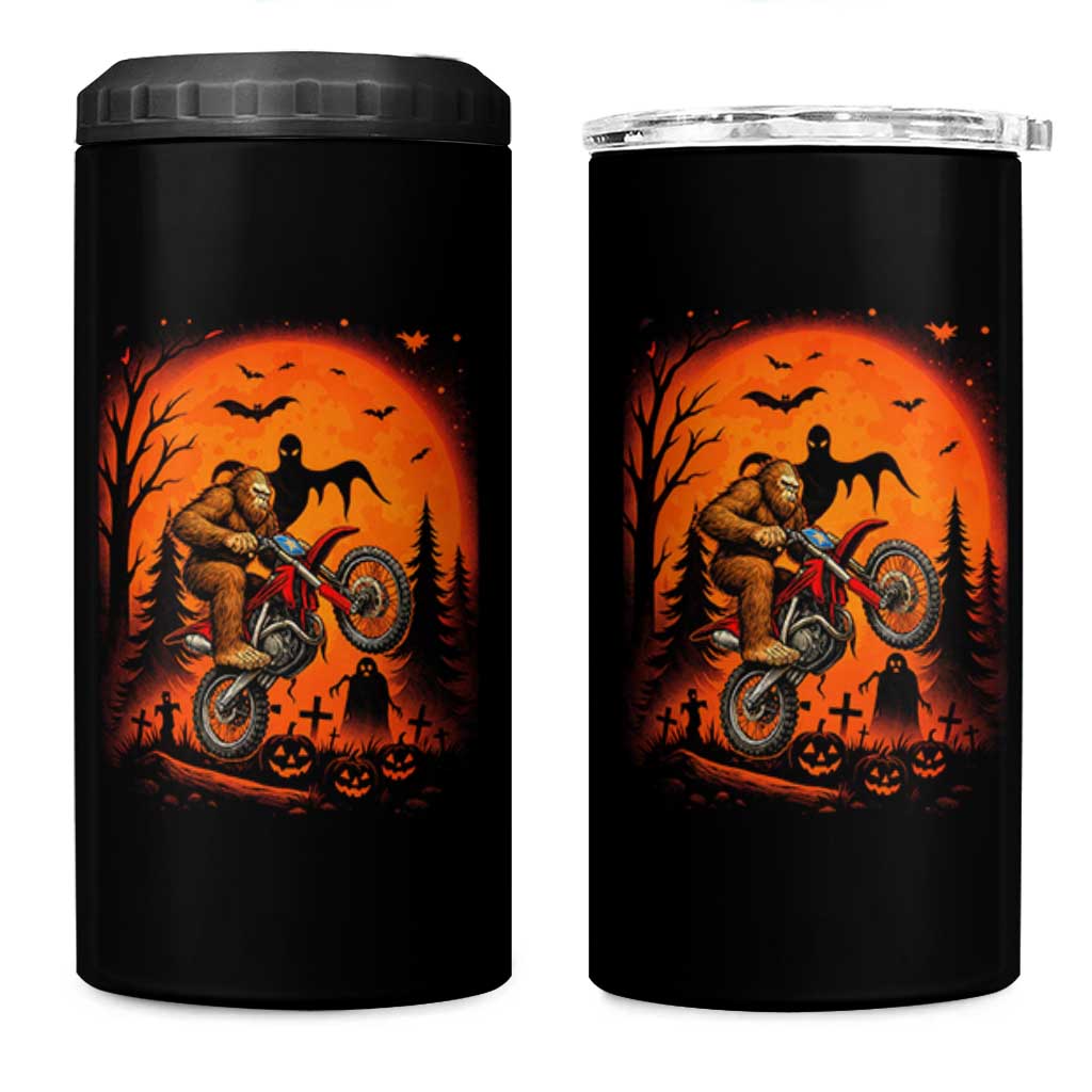 Bigfoot Dirt Bike 4 in 1 Can Cooler Tumbler Sasquatch Halloween Creepy Biker