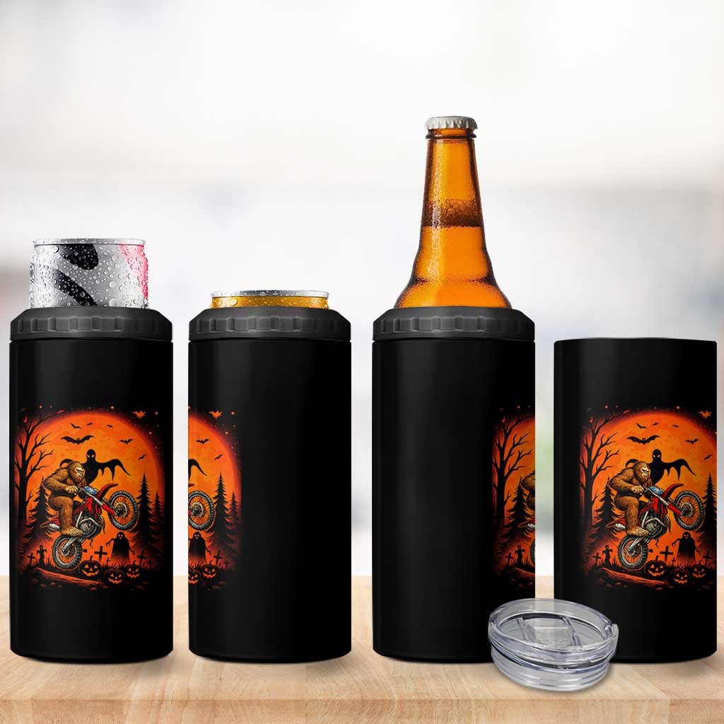 Bigfoot Dirt Bike 4 in 1 Can Cooler Tumbler Sasquatch Halloween Creepy Biker