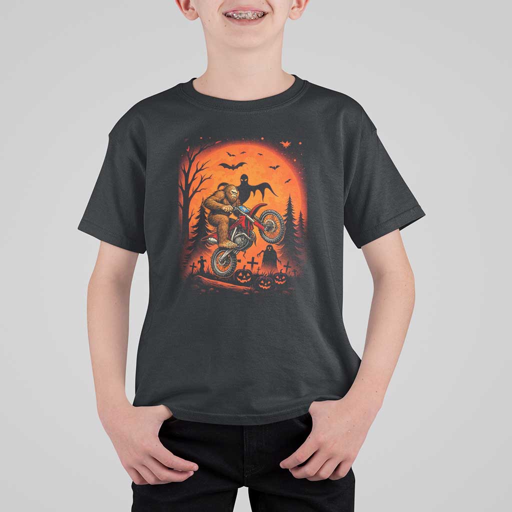 Bigfoot Dirt Bike T Shirt For Kid Sasquatch Halloween Creepy Biker - Wonder Print Shop