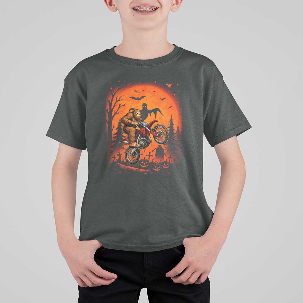 Bigfoot Dirt Bike T Shirt For Kid Sasquatch Halloween Creepy Biker - Wonder Print Shop