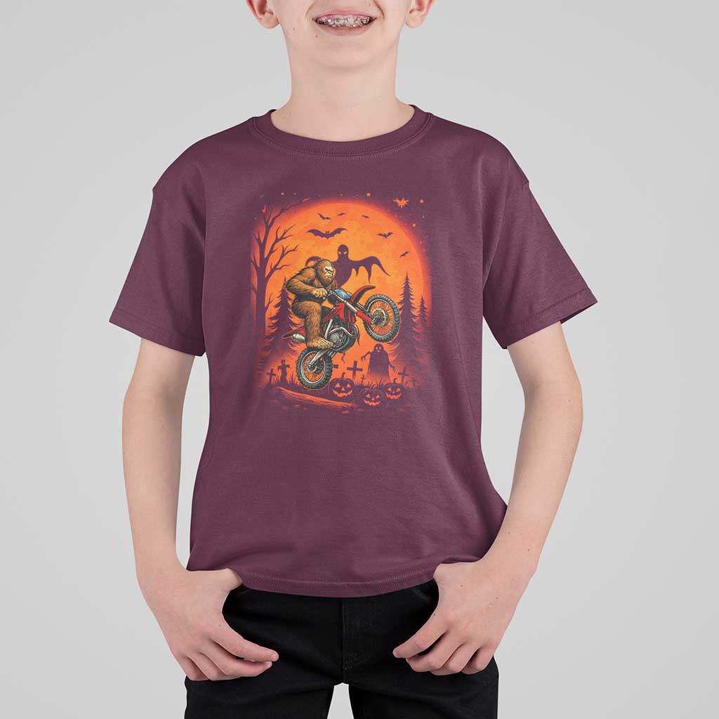 Bigfoot Dirt Bike T Shirt For Kid Sasquatch Halloween Creepy Biker - Wonder Print Shop