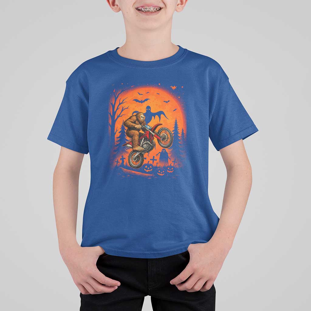 Bigfoot Dirt Bike T Shirt For Kid Sasquatch Halloween Creepy Biker - Wonder Print Shop