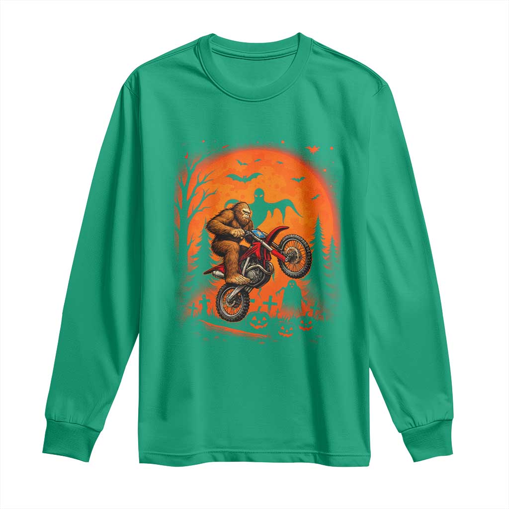 Bigfoot Dirt Bike Long Sleeve Shirt Sasquatch Halloween Creepy Biker - Wonder Print Shop