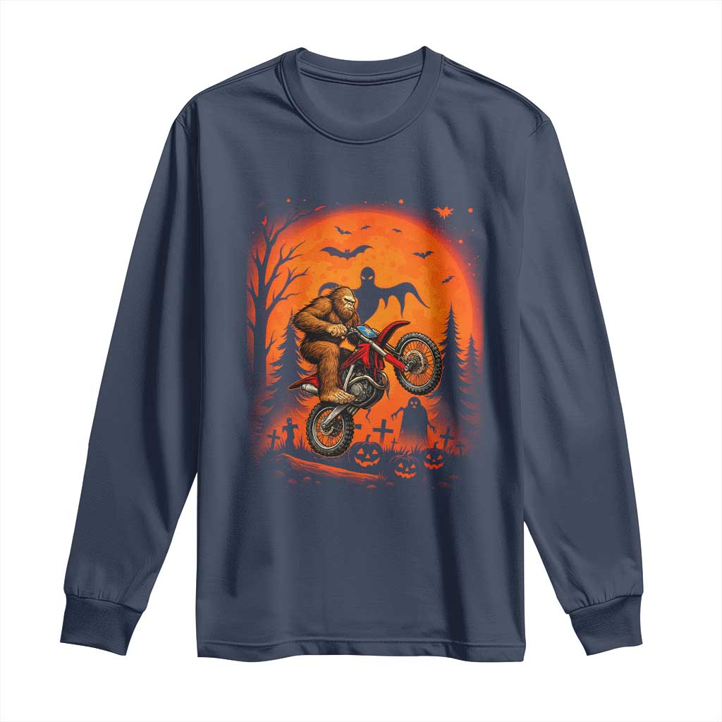 Bigfoot Dirt Bike Long Sleeve Shirt Sasquatch Halloween Creepy Biker - Wonder Print Shop