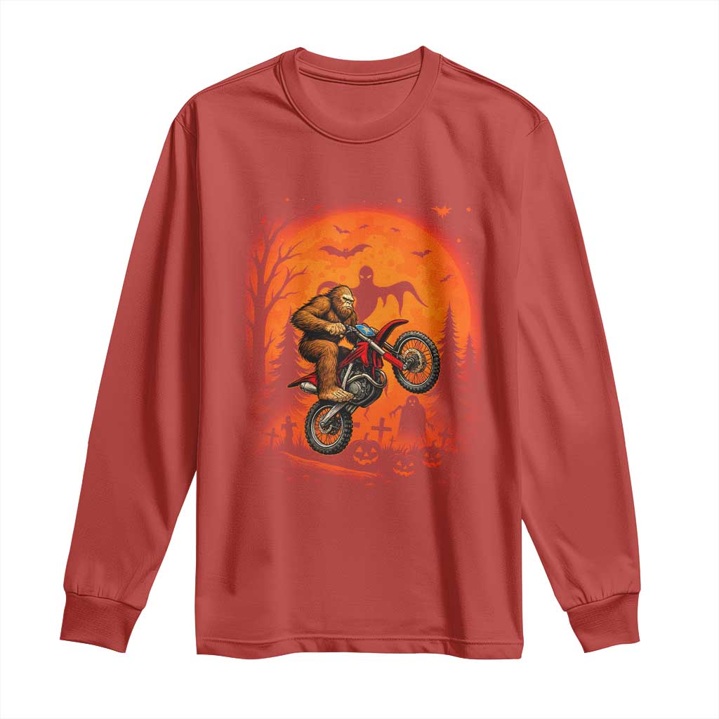 Bigfoot Dirt Bike Long Sleeve Shirt Sasquatch Halloween Creepy Biker - Wonder Print Shop