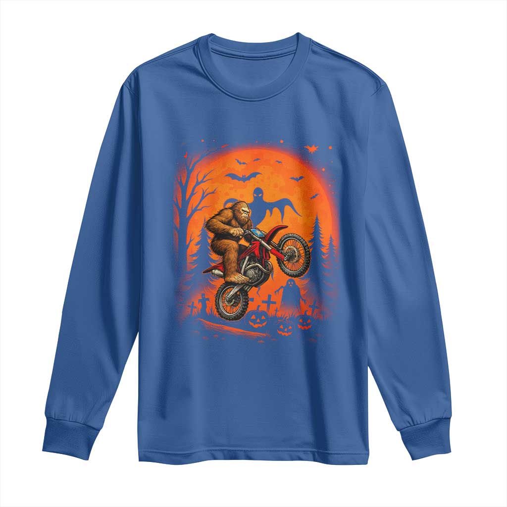 Bigfoot Dirt Bike Long Sleeve Shirt Sasquatch Halloween Creepy Biker - Wonder Print Shop