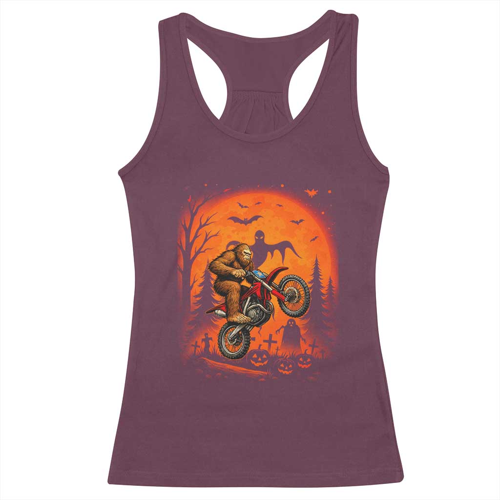 Bigfoot Dirt Bike Racerback Tank Top Sasquatch Halloween Creepy Biker - Wonder Print Shop