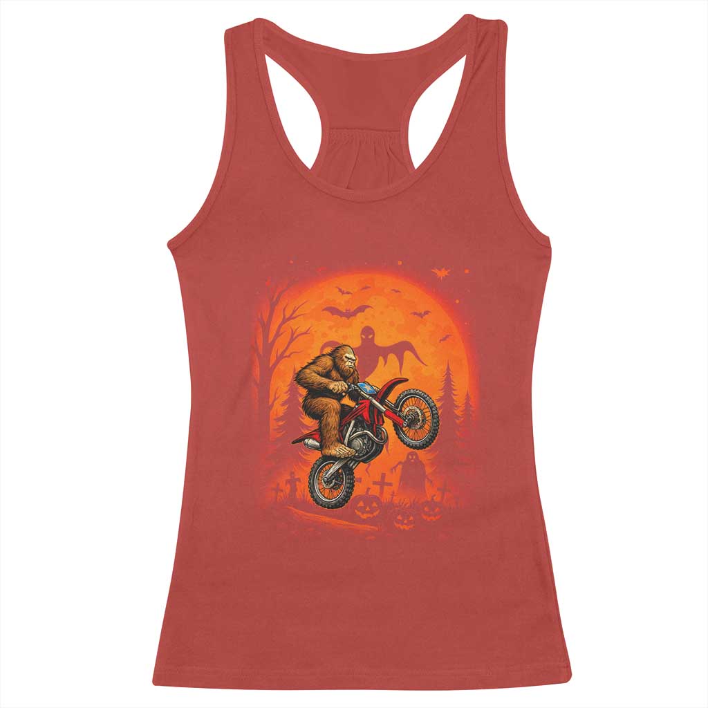 Bigfoot Dirt Bike Racerback Tank Top Sasquatch Halloween Creepy Biker - Wonder Print Shop