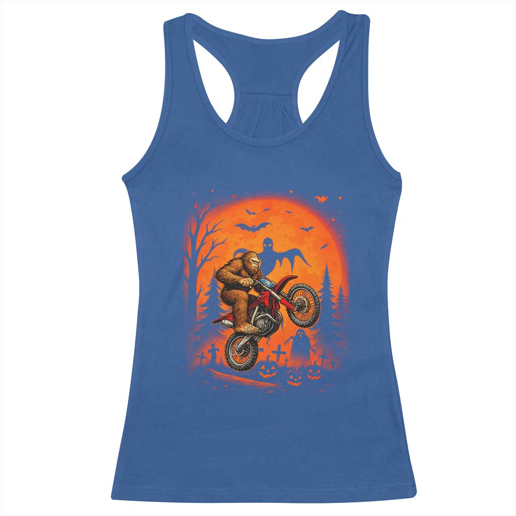 Bigfoot Dirt Bike Racerback Tank Top Sasquatch Halloween Creepy Biker - Wonder Print Shop