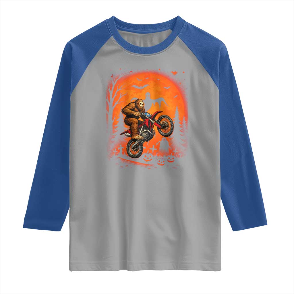 Bigfoot Dirt Bike Raglan Shirt Sasquatch Halloween Creepy Biker - Wonder Print Shop