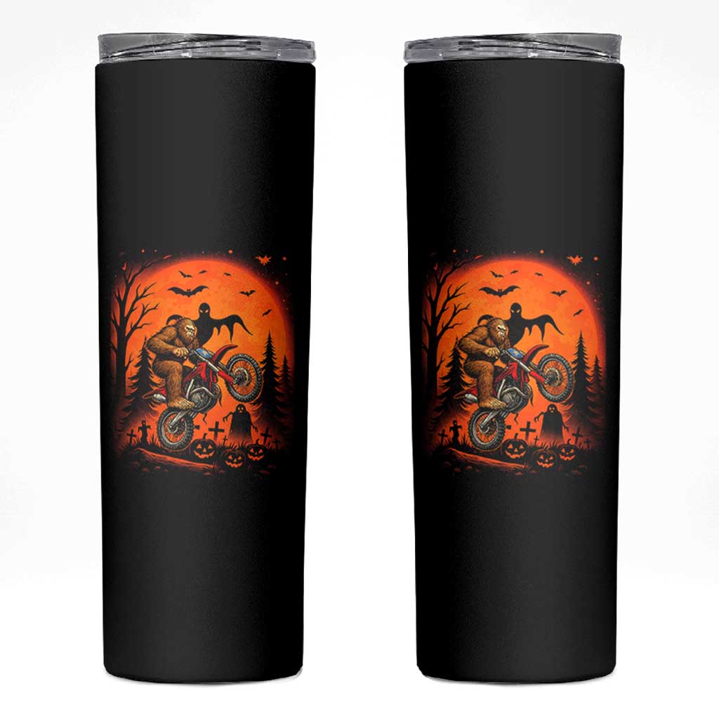 Bigfoot Dirt Bike Skinny Tumbler Sasquatch Halloween Creepy Biker